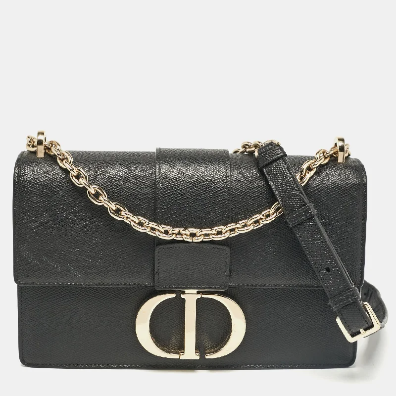 Shoulder bags with zipper closures for security -Dior Black Leather Montaigne 30 Flap Shoulder Bag