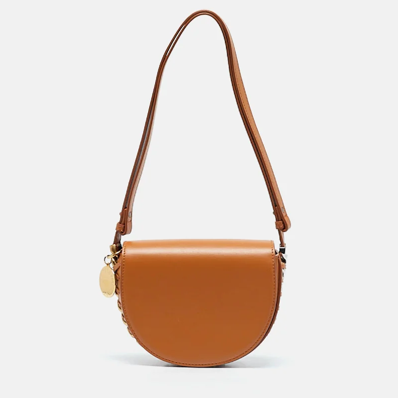 Shoulder bags with spacious pockets for travel -Stella Mccartney Tan Faux Leather Small Frayme Shoulder Bag