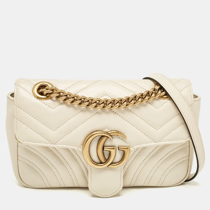 Shoulder bags with detachable pouches for versatility -Gucci Off White Matelassé Leather Mini Gg Marmont Shoulder Bag