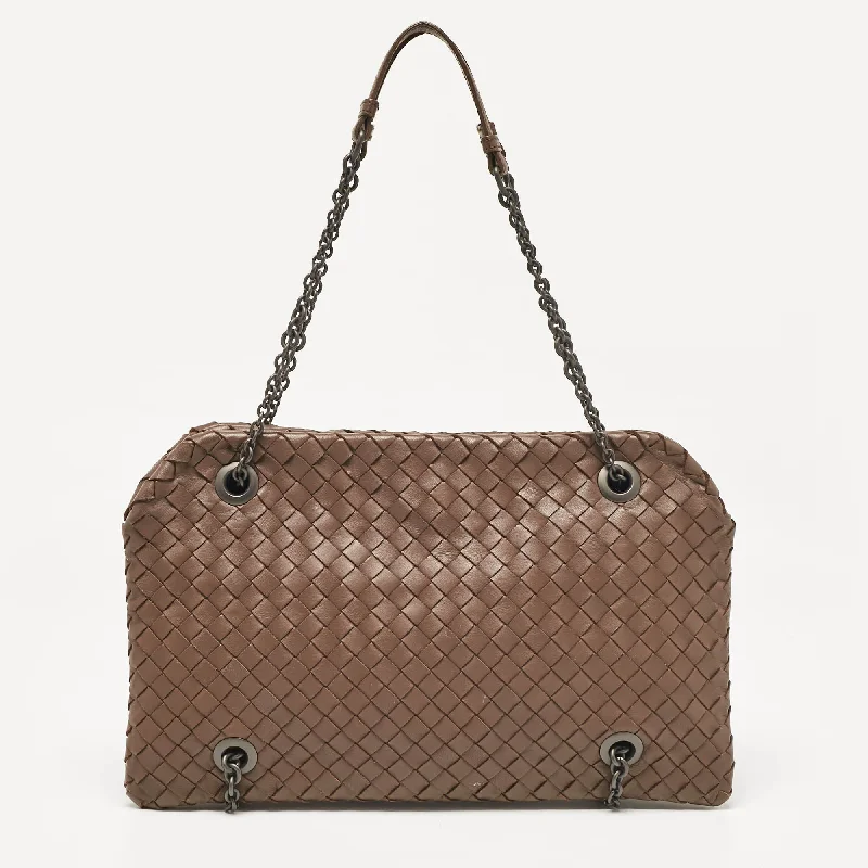 Shoulder bags with animal prints for flair -Bottega Veneta Brown Intrecciato Leather Duo Shoulder Bag