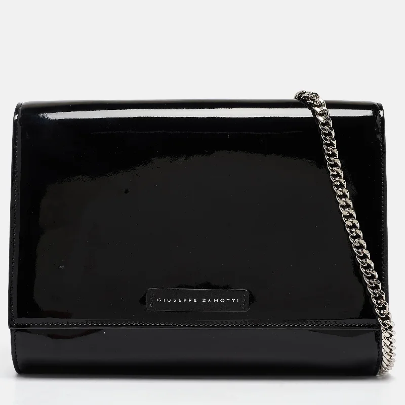 Shoulder bags with modern cutouts for style -Giuseppe Zanotti Black Patent Leather Wendy Chain Bag