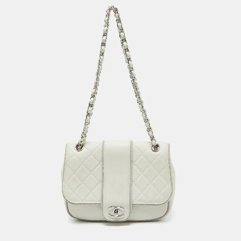 Shoulder bags with sleek leather for work -Chanel White Quilted Leather Elementary Chic Flap Bag