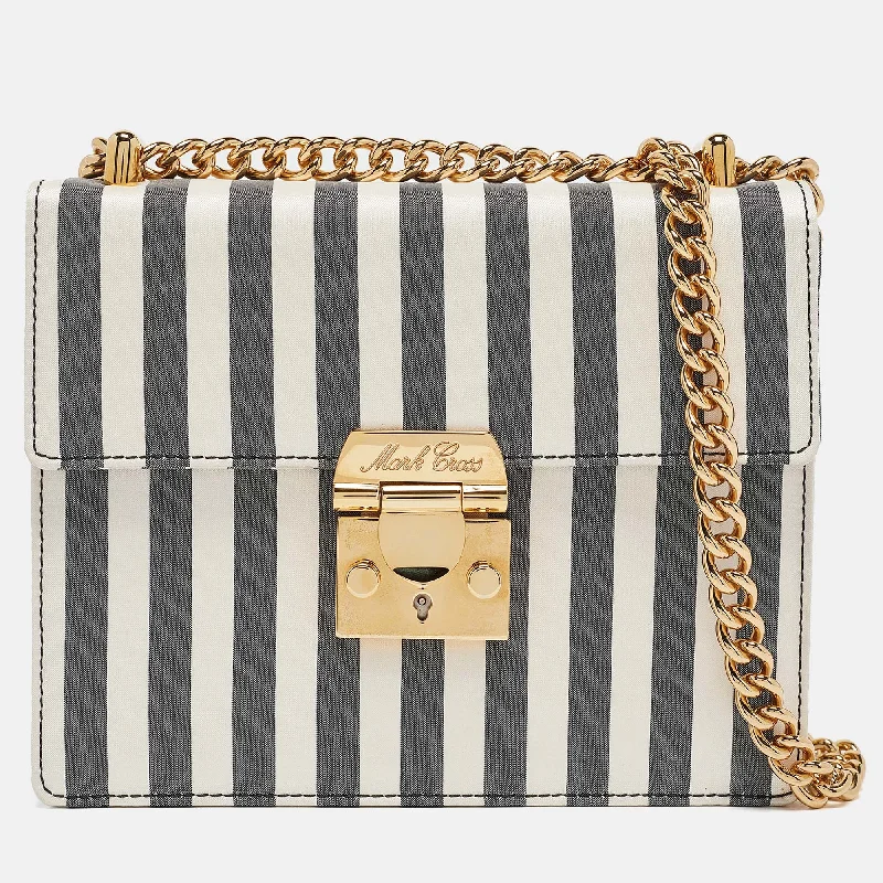 Shoulder bags with soft velvet for luxury -Mark Cross Grey/white Satin Stripe Zelda Chain Bag