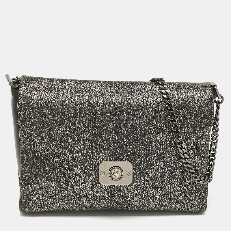 Shoulder bags with bold text for statements -Mulberry Black/metallic Leather Delphie Duo Chain Shoulder Bag