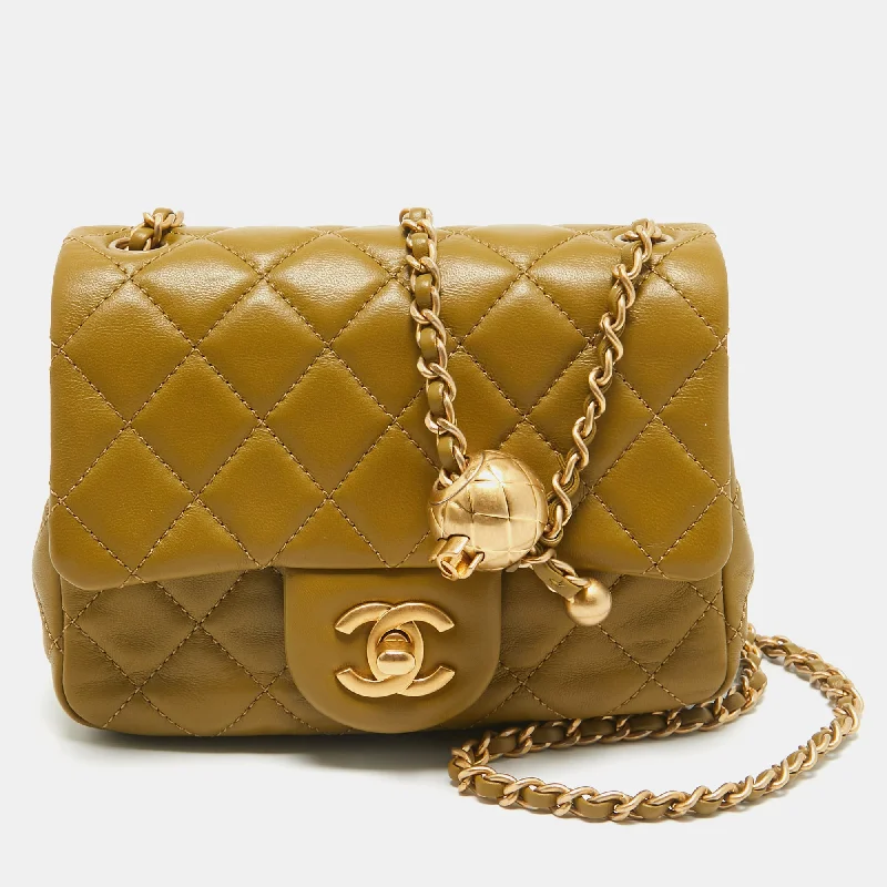 Shoulder bags with sturdy canvas for longevity -Chanel Olive Green Quilted Leather Mini Classic Flap Bag