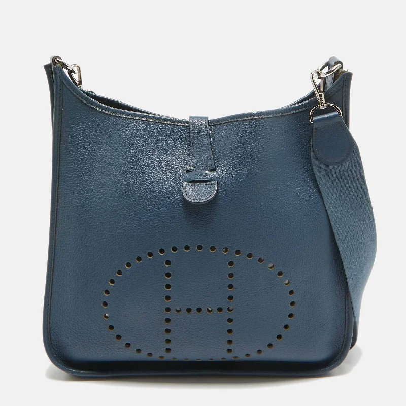 Shoulder bags with detachable pouches for versatility -Hermes Bleu Tempete Togo Leather Evelyne I Gm Bag