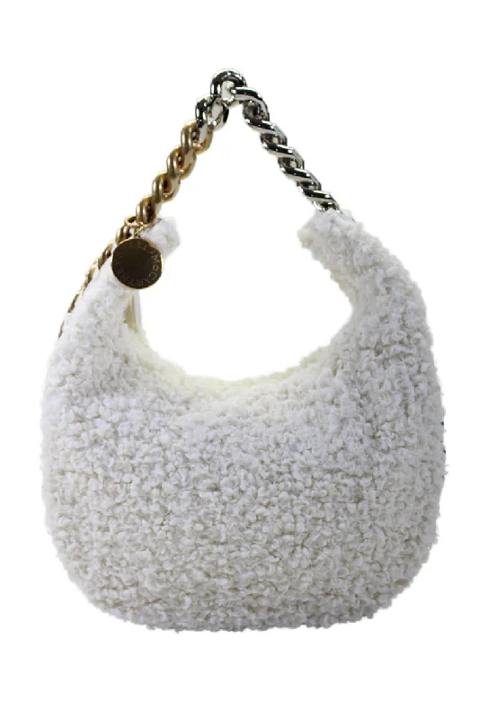 Vegan leather shoulder bags for eco-friendly style -Stella McCartney Womens Chain Handle Faux Shearling Small Shoulder Handbag White