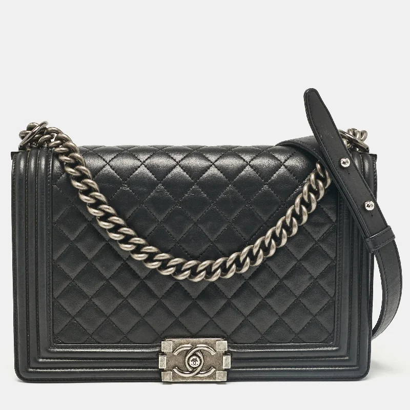 Shoulder bags with vegan suede for softness -Chanel Black Quilted Leather New Medium Boy Bag