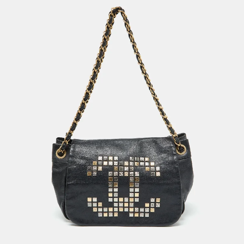 Shoulder bags with playful patterns for fun -Chanel Black Leather Mosaic Studs Accordion Flap Bag