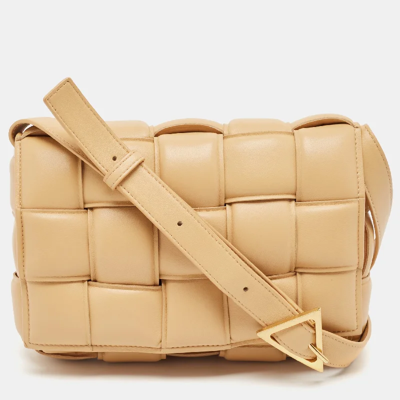 Shoulder bags with neutral tones for versatility -Bottega Veneta Tan Intreccio Leather Padded Cassette Shoulder Bag