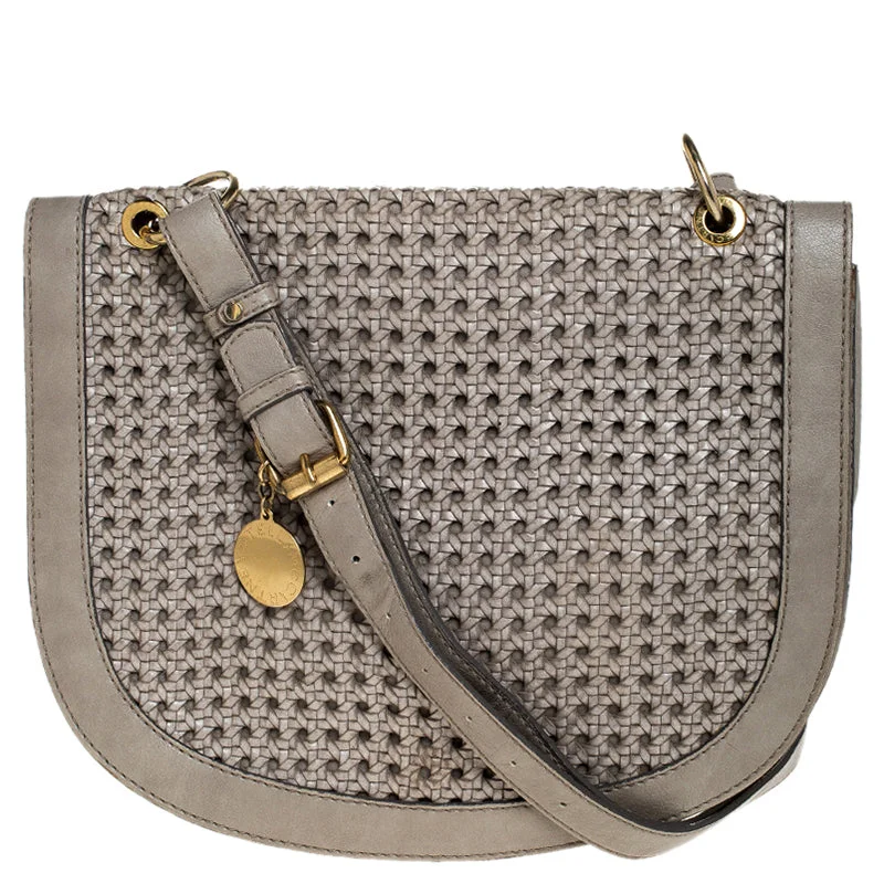 Shoulder bags with adjustable straps for comfort -Stella Mccartney Grey Woven Leather Alexa Flap Shoulder Bag