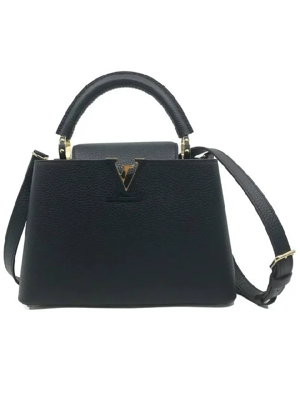 Capucine BB Taurillon Leather Strap Tote Bag Black Gold