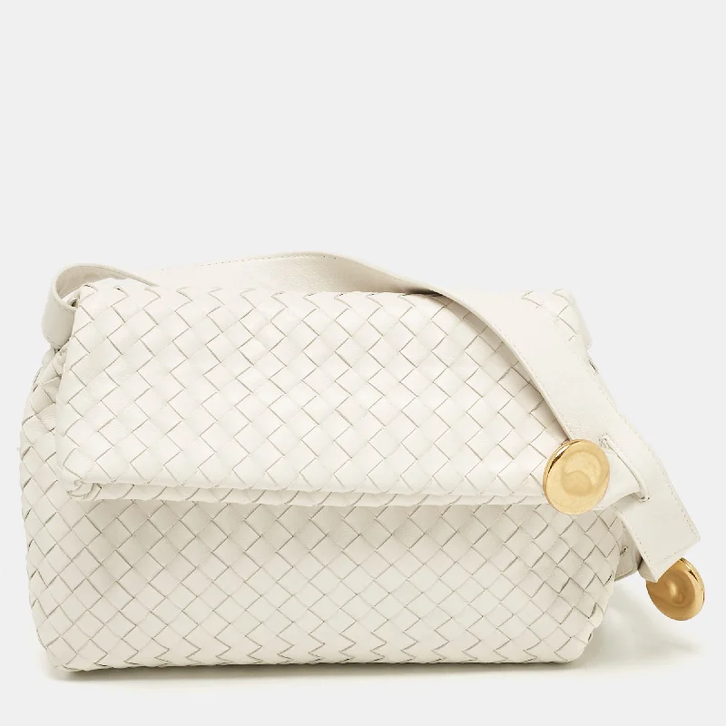 Shoulder bags with elegant gold-tone hardware -Bottega Veneta White Intrecciato Leather Fold Shoulder Bag