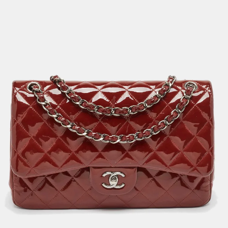 Waterproof shoulder bags ideal for rainy days -Chanel Red Quilted Patent Leather Jumbo Classic Double Flap Bag