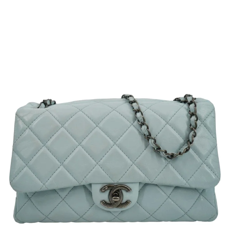 CHANEL Classic Flap Quilted Leather Shoulder Bag Light Blue