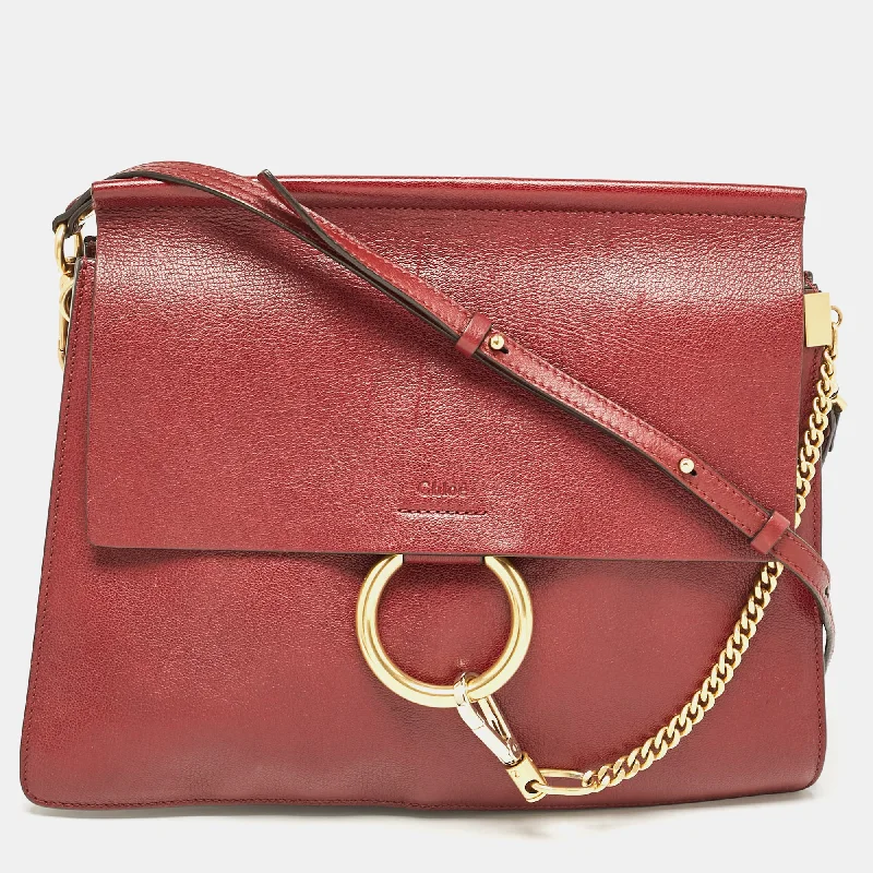 Shoulder bags with fun slogans for personality -Chloe Red Leather Medium Faye Shoulder Bag