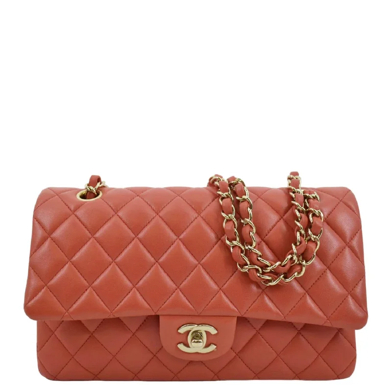 CHANEL Classic Medium Double Flap Quilted Leather Shoulder Bag Red