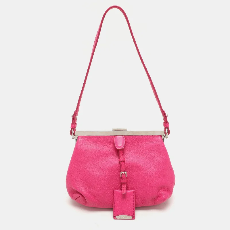 Small shoulder bags perfect for quick errands -Jil Sander Pink Leather Baguette Shoulder Bag