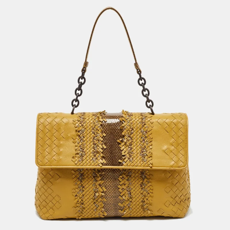 Shoulder bags with modern cutouts for style -Bottega Veneta Yellow/brown Intrecciato Leather And Watersnake Olimpia Shoulder Bag