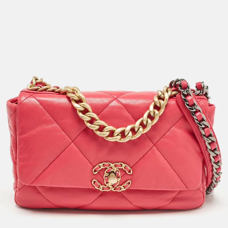 Shoulder bags with polka dots for fun -Chanel Pink Quilted Leather Small 19 Flap Bag