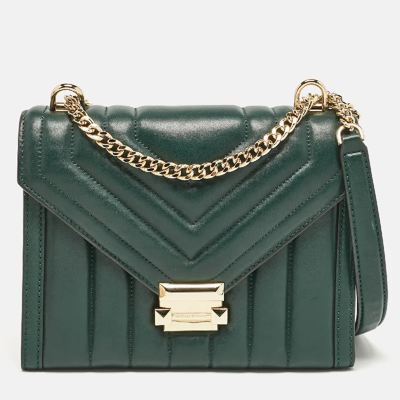 Shoulder bags with floral prints for spring -Michael Kors Green Quilted Leather Medium Whitney Shoulder Bag