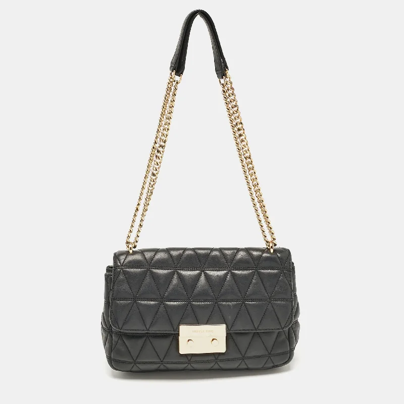 Shoulder bags with striped canvas for beach -Micheal Kors Black Quilted Leather Large Sloan Shoulder Bag