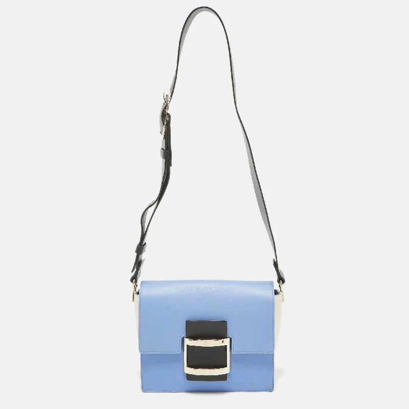 Shoulder bags with multi-color weaves for vibrancy -Roger Vivier Blue/white Leather Flap Shoulder Bag