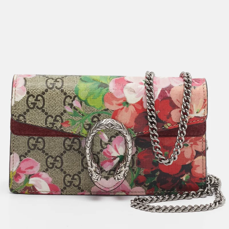 Shoulder bags with bright neons for visibility -Gucci Beige Gg Supreme Canvas Super Mini Blooms Dionysus Shoulder Bag