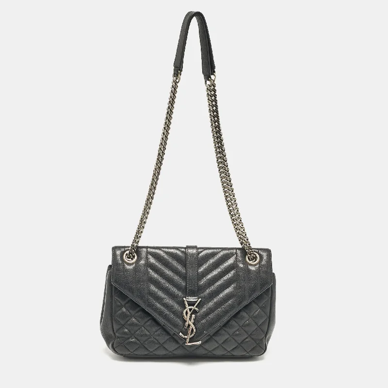 Shoulder bags with sturdy canvas for longevity -Saint Laurent Black Mixed Quilted Leather Small Envelope Shoulder Bag