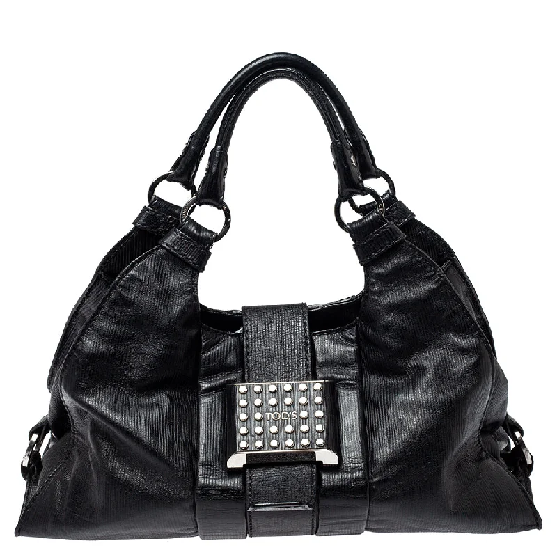 Shoulder bags with waterproof lining for protection -Tod's Black Leather Studded Lock Flap Shoulder Bag