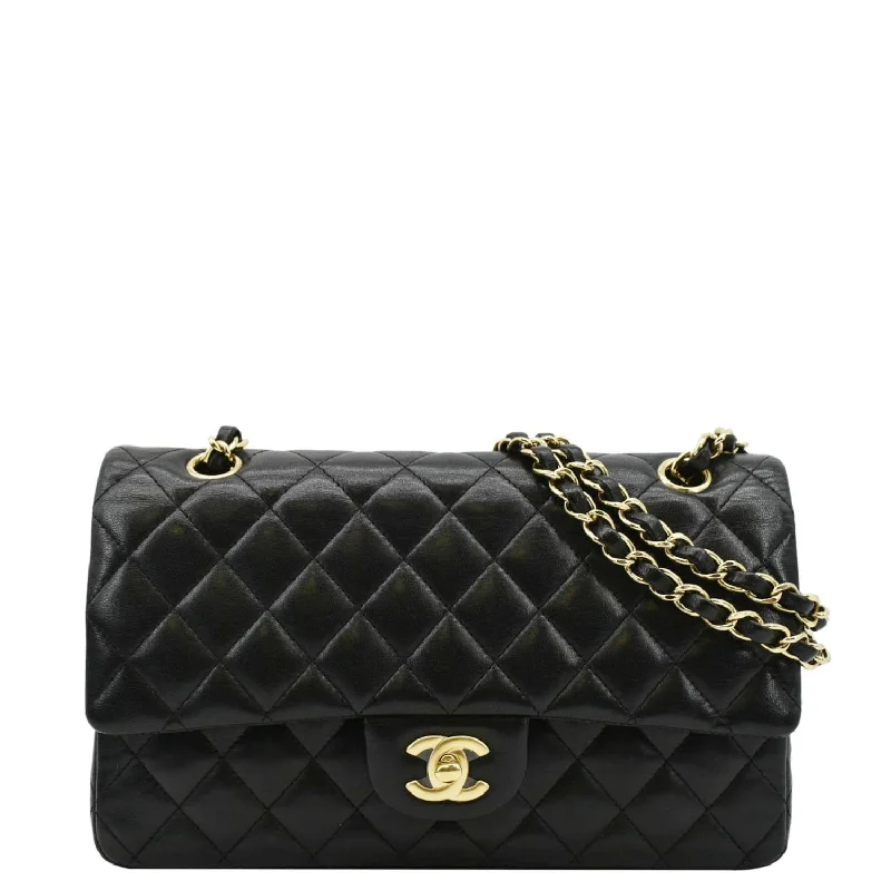 CHANEL Classic Medium Double Flap Quilted Leather Shoulder Bag Black