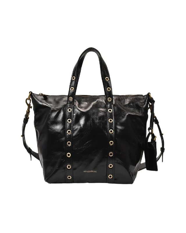 Shoulder bags with sleek leather for work -Zippy Pm Bag in Black Cracked Leather