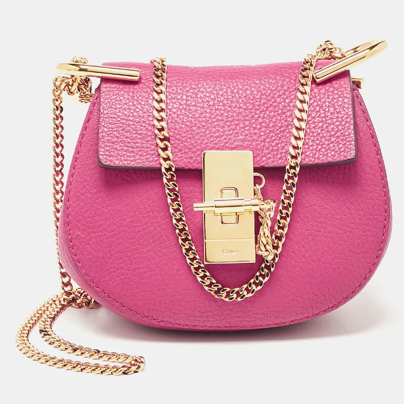 Shoulder bags with quilted leather for luxury -Chloe Magenta Pink Leather Nano Drew Chain Shoulder Bag