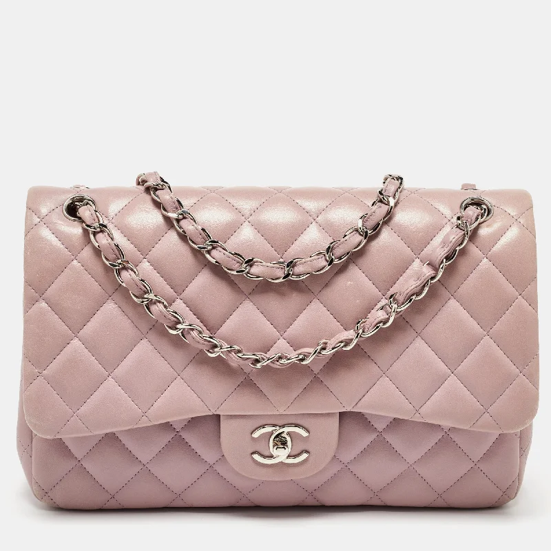 Waterproof shoulder bags ideal for rainy days -Chanel Lilac Quilted Leather Jumbo Classic Double Flap Bag