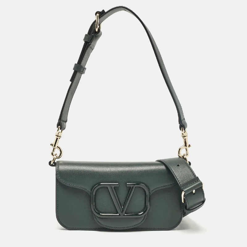 Shoulder bags with vibrant colors for boldness -Valentino Dark Green Leather Small Loco Shoulder Bag