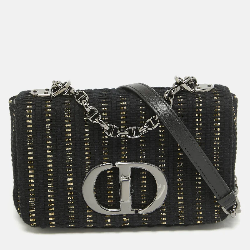 Shoulder bags with rustic leather for charm -Dior Black/gold Embroidered Fabric Small Caro Shoulder Bag