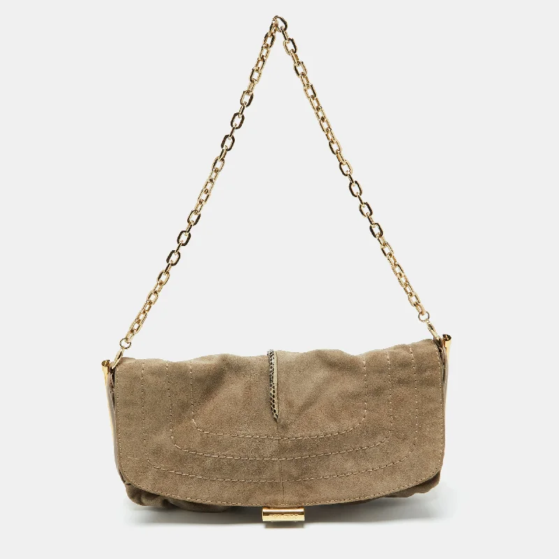 Shoulder bags with bold logos for branding -Jimmy Choo Beige Suede And Leather Flap Shoulder Bag