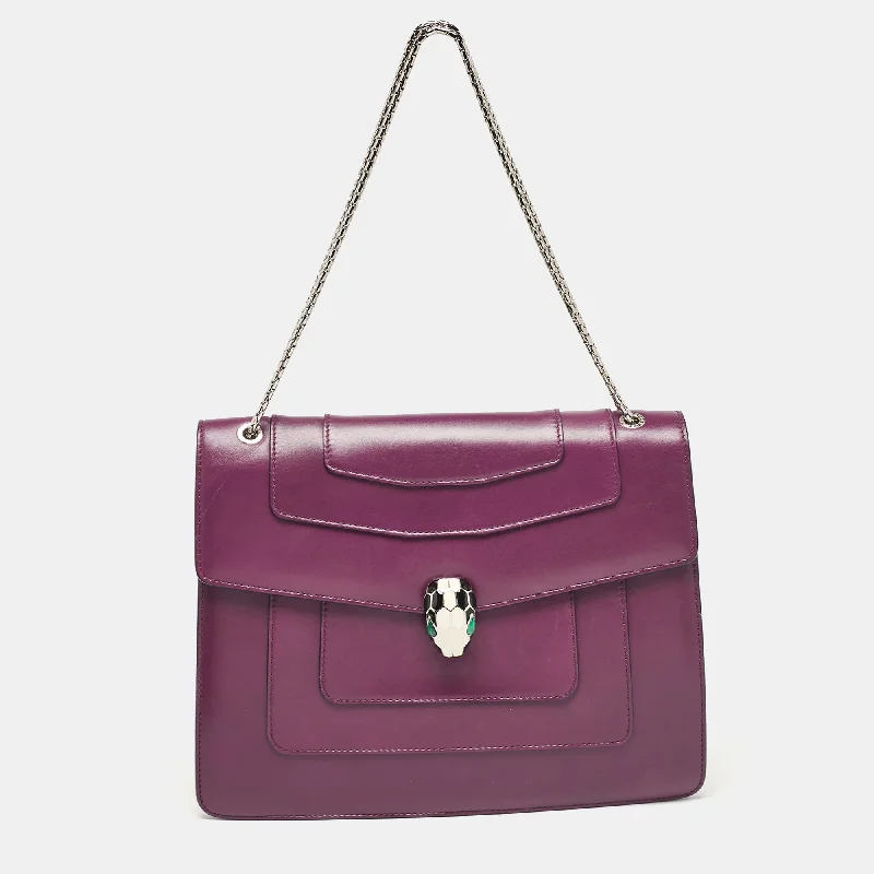 Shoulder bags with lightweight fabric for ease -Bvlgari Purple Leather Large Serpenti Forever Shoulder Bag