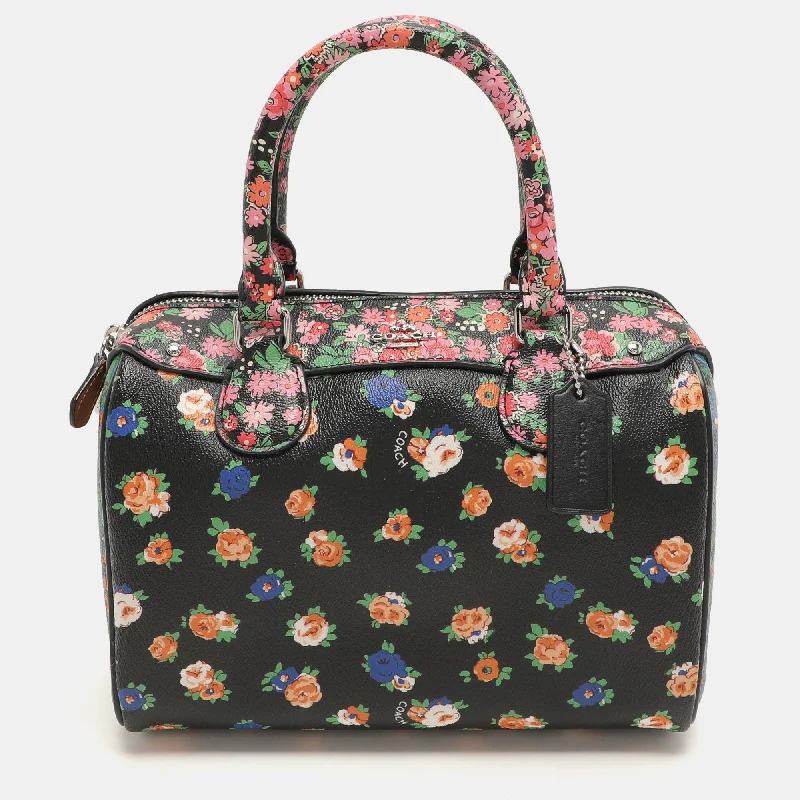 Shoulder bags with multi-color weaves for vibrancy -Coach Multicolor Floral Print Coated Canvas Mini Bennett Satchel