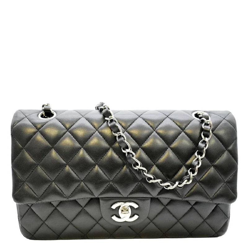 CHANEL Classic Medium Double Flap Quilted Leather Shoulder Bag Black