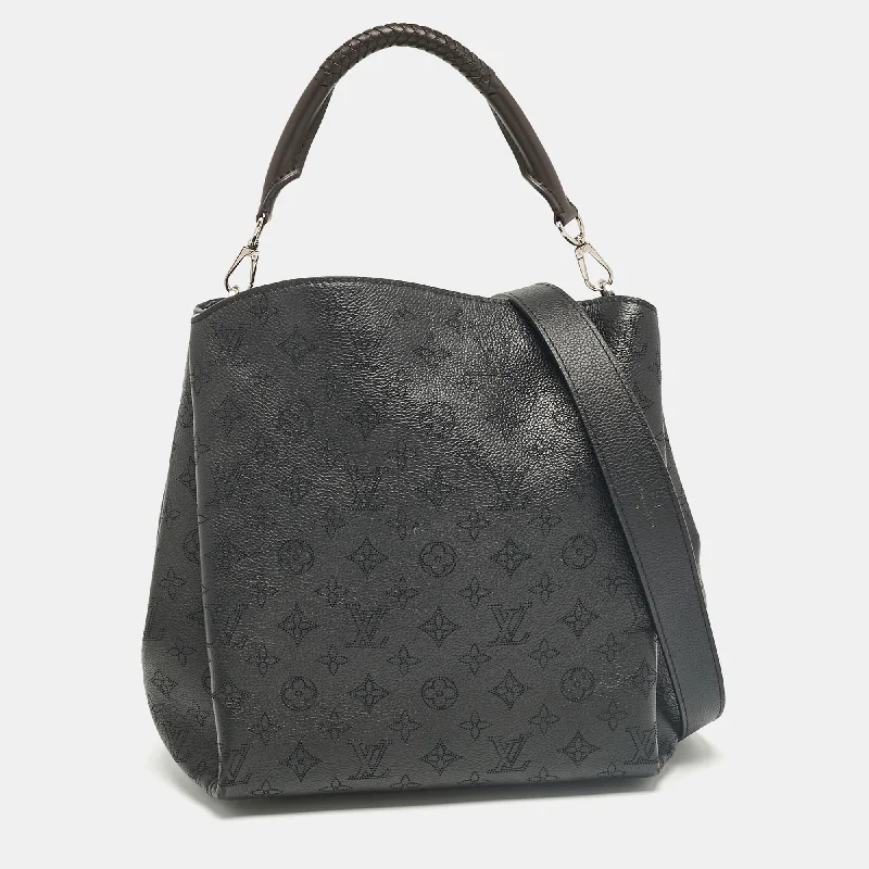 Shoulder bags with sleek zippers for closure -Louis Vuitton Black Monogram Mahina Leather Babylone Pm Bag