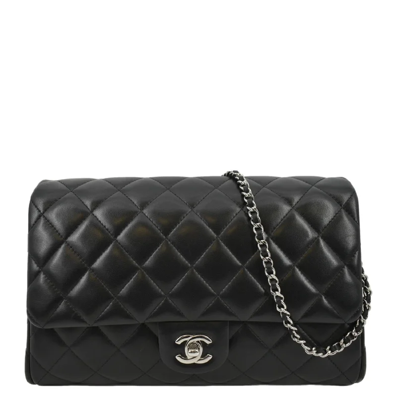 CHANEL Quilted Lambskin Leather Chain Clutch Bag Black