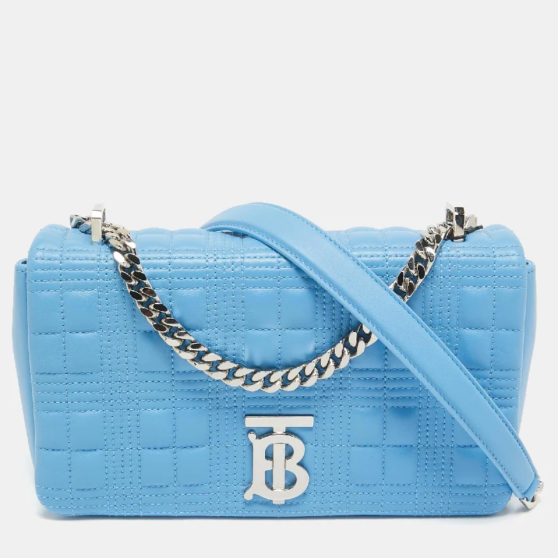 Foldable shoulder bags for easy travel storage -Burberry Sky Blue Quilted Leather Small Lola Chain Shoulder Bag