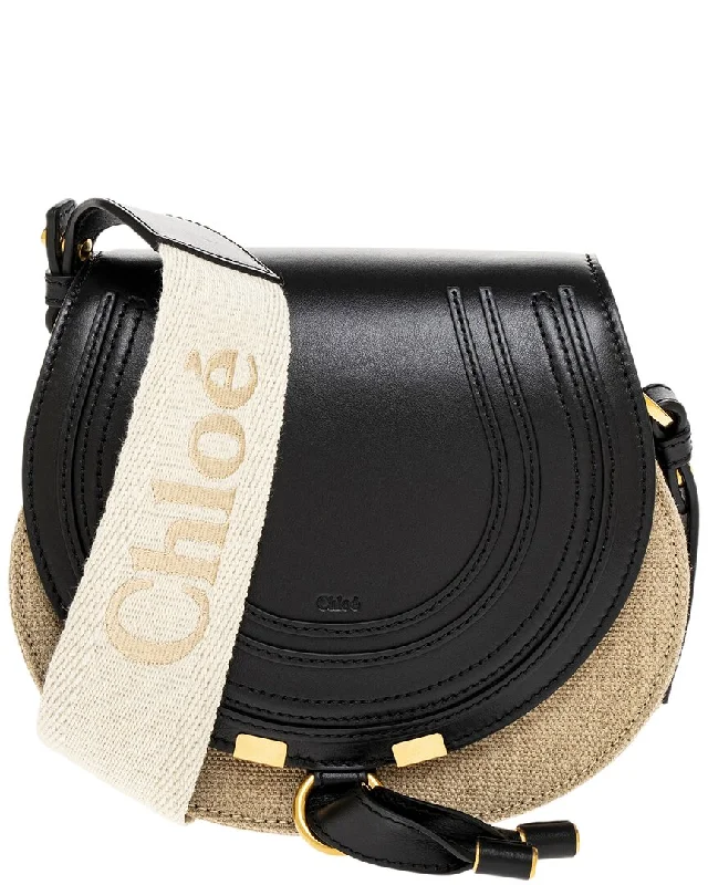 Shoulder bags with floral prints for spring -Chloé Marcie Small Linen & Leather Saddle Bag