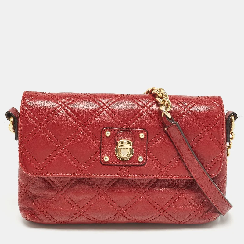 Shoulder bags with structured shapes for class -Marc Jacobs Red Quilted  Leather The Small Single Flap Bag