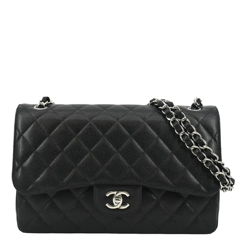 CHANEL Classic Medium Double Flap Quilted Leather Shoulder Bag Black