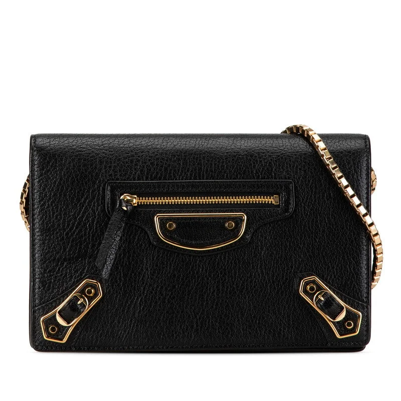 Shoulder bags with waterproof lining for protection -Balenciaga Chain Wallet Shoulder Bag Black