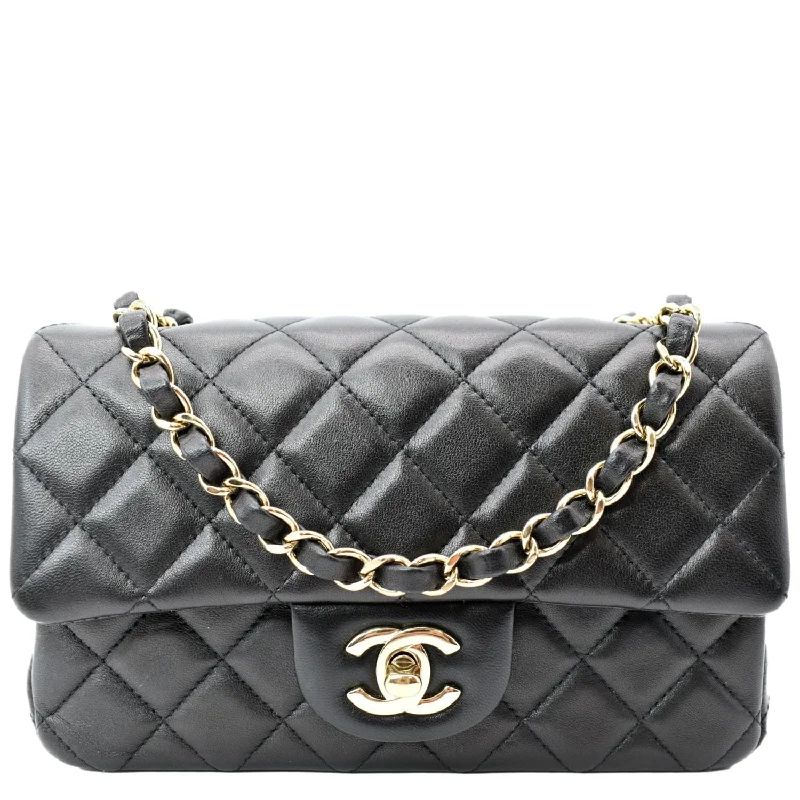 CHANEL Mini Rectangular Flap Quilted Leather Shoulder Bag Black