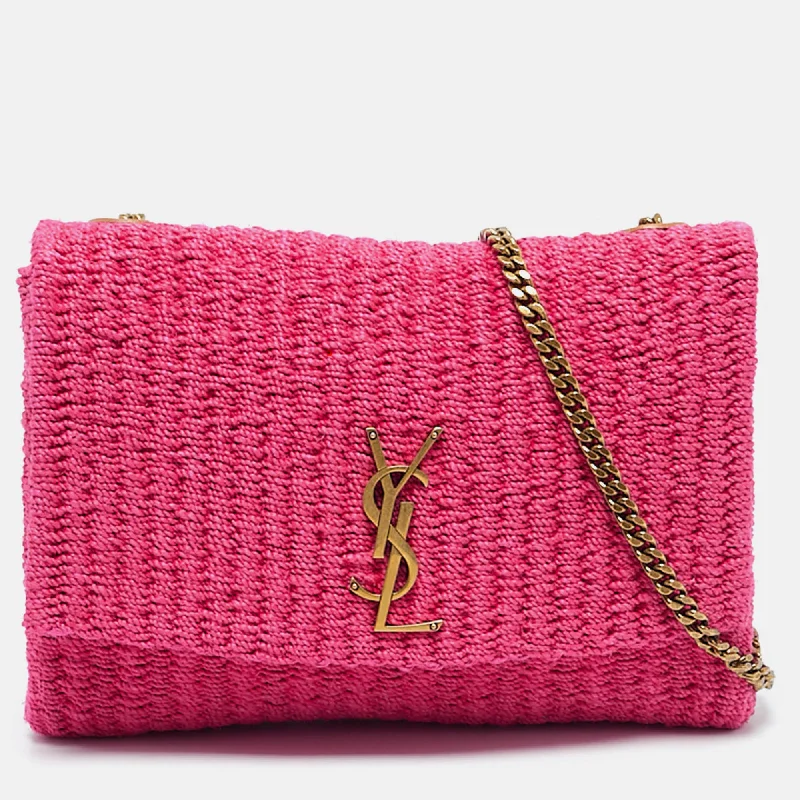 Shoulder bags with floral embroidery for detail -Saint Laurent Pink Raffia Jamie Shoulder Bag