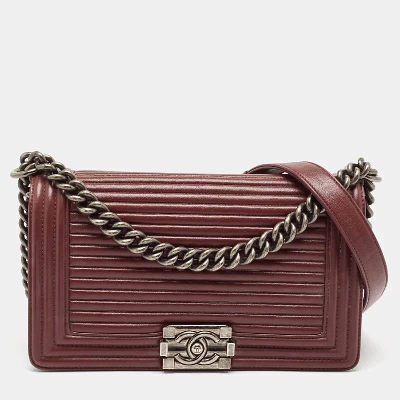 Shoulder bags with holiday themes for festivities -Chanel Burgundy Horizontal Quilted Leather Medium Boy Flap Bag